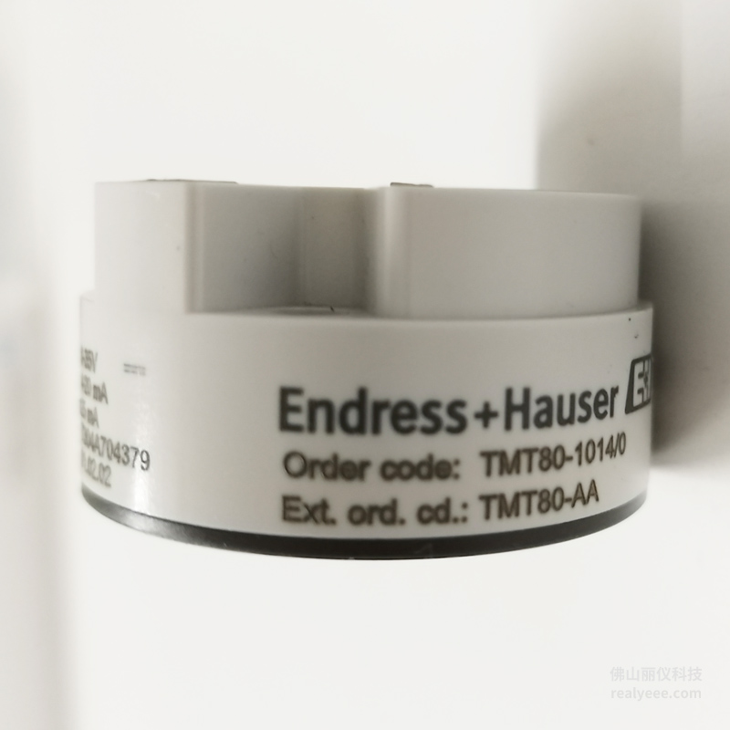 E+H TMT80-AA temperature transmitter model label and specification side view